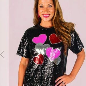 Simply Southern black sequin heart shift dress size L /XL New